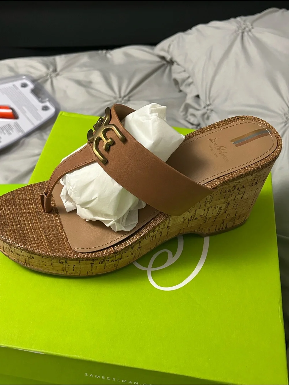 Sam Edelman Lime Green with White Logo Wedge Shoe Box Artwork
